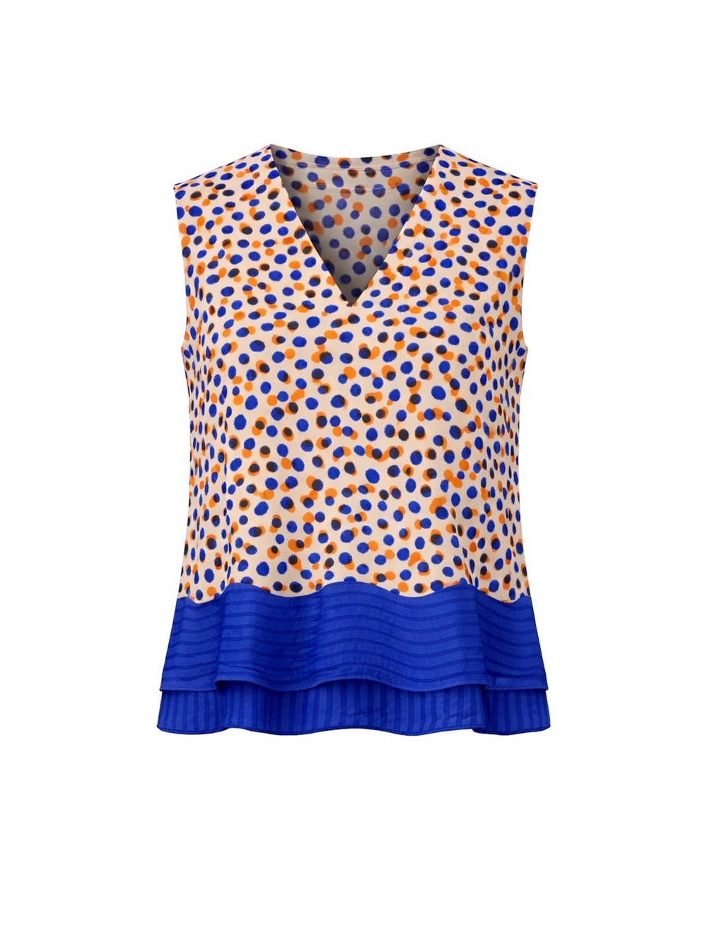 Anthropologie V-Neck Polka Dot Sleeveless Camisole in Cream, Blue & Orange